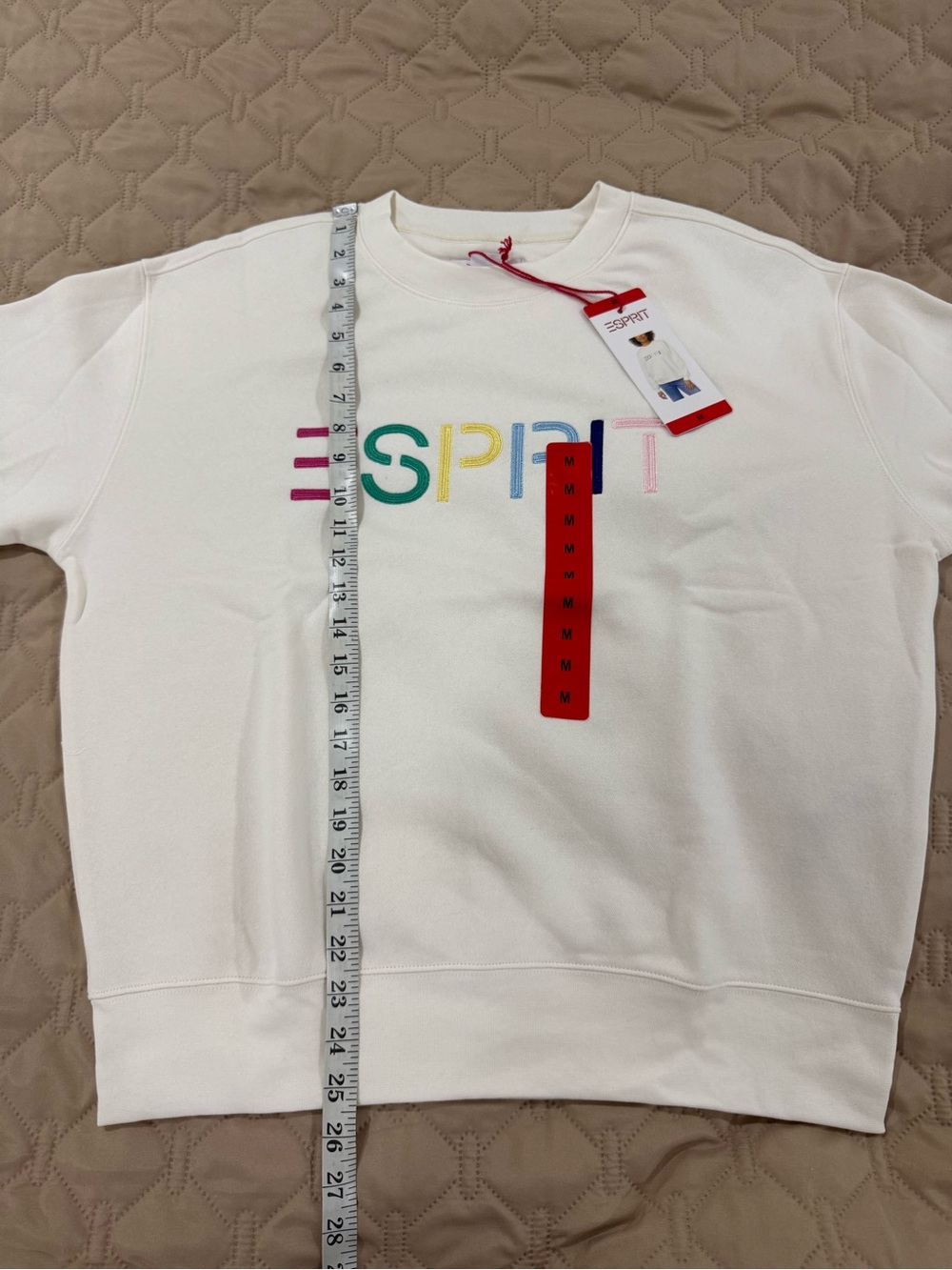 Esprit Cream Crewneck Sweatshirt with Multicolor Embroidered Logo - Picture 6 of 6